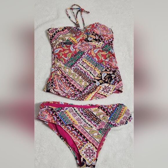 Bleu Rod Swim Set Beattie Patchwork Paisley Bandeau Halter Tankini Size 10 - Picture 6 of 10